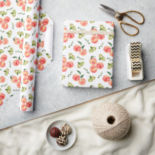 Aquarell-Pfirsiche und Grün Botanisches Muster Geschenkpapier