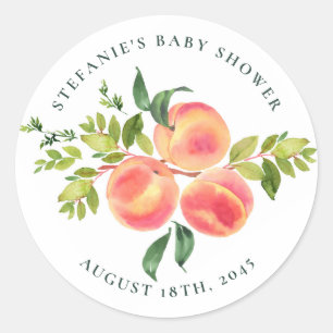 Aquarell-Pfirsiche und Grünzeug Sommer-Baby-Party Runder Aufkleber