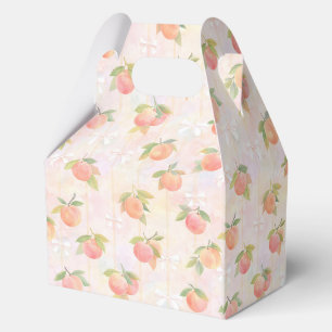 Aquarell-Pfirsichfruchtmuster mit Blüten auf pa Geschenkschachtel
