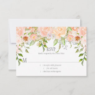 Aquarell-Pfirsichrosen Grün   Punkte-Overlay RSVP Karte