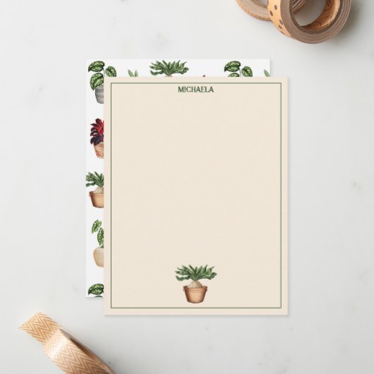 Aquarell Pflanze Terracotta Töpfe Name Mitteilungskarte (Vorderseite/Rückseite Beispiel)