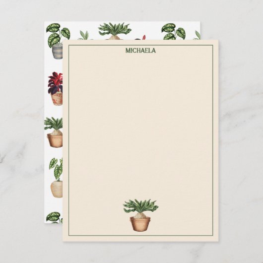 Aquarell Pflanze Terracotta Töpfe Name Mitteilungskarte (Vorne/Hinten)