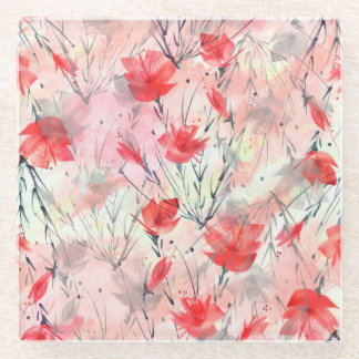 Aquarell-Pflanzen-Kräuter-Blumen-Muster Glasuntersetzer