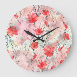 Aquarell-Pflanzen-Kräuter-Blumen-Muster Große Wanduhr