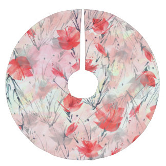 Aquarell-Pflanzen-Kräuter-Blumen-Muster Polyester Weihnachtsbaumdecke