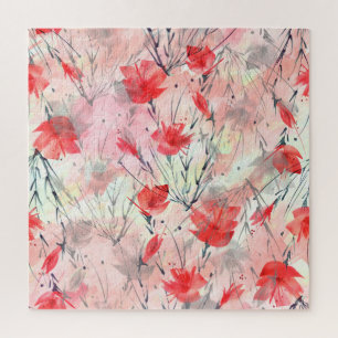 Aquarell-Pflanzen-Kräuter-Blumen-Muster Puzzle