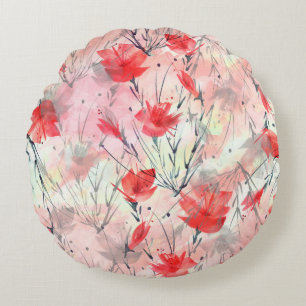 Aquarell-Pflanzen-Kräuter-Blumen-Muster Rundes Kissen