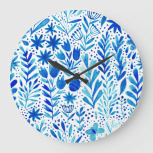 Aquarell-Pflanzen Nahtlose Textur Große Wanduhr