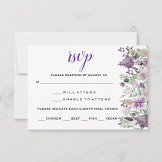 Aquarell-Pflaume- und Fliederblumen-RSVP  RSVP Karte