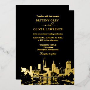 Aquarell Philadelphia Pennsylvania Stadt Hochzeit Folieneinladung