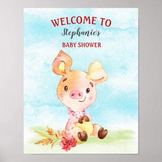 Aquarell Piggy Baby Duschfarm Poster (Vorne)