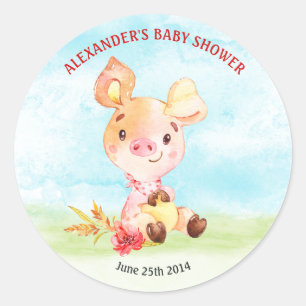 Aquarell Piggy Baby Duschfarm Runder Aufkleber