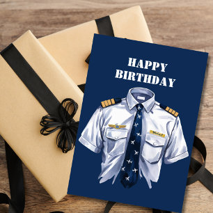 Aquarell-Pilot-Captain-Shirt & Namensschild, Einfa Feiertagskarte