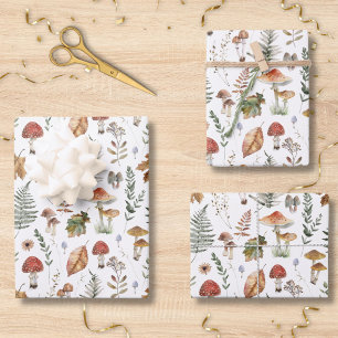 Aquarell-Pilz-Botanik-Pattern-Decoupage Geschenkpapier Set