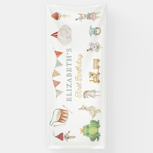 Aquarell Pilzfrosch Baby Toys Geburtstag Banner (Vertikal)