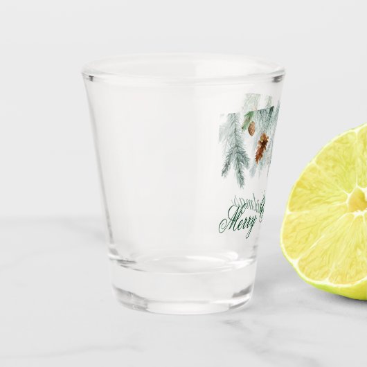 Aquarell Pine Cones Greenerie Frohe Weihnachten Schnapsglas (Links)