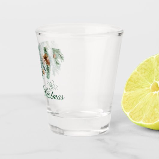 Aquarell Pine Cones Greenerie Frohe Weihnachten Schnapsglas (Rechts)