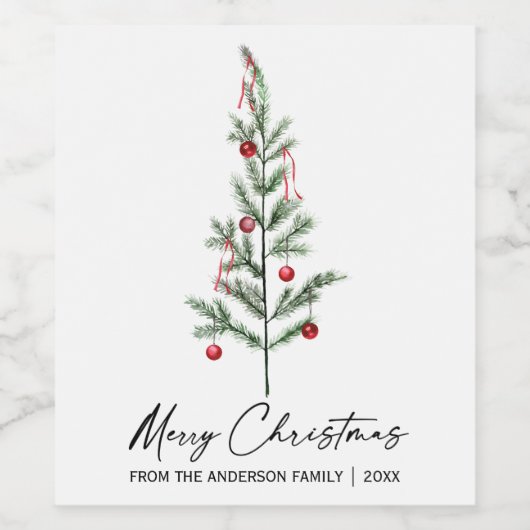 Aquarell Pine Tree Calligrafy Tinte Weihnachten Weinetikett (Einzelnes Label)