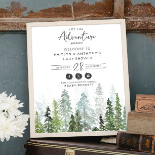 Aquarell Pine Tree Forest Baby Dusche Willkommen Poster