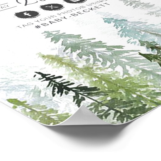 Aquarell Pine Tree Forest Baby Dusche Willkommen Poster (Ecke)