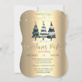 Aquarell Pine Trees Gold Weihnachtsgesellschaft Einladung (Vorderseite)