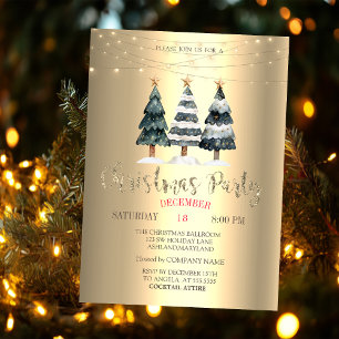 Aquarell Pine Trees Gold Weihnachtsgesellschaft Einladung