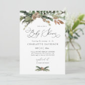 Aquarell Pine Winter Greenery Rustic Baby Dusche Einladung (Stehend Vorderseite)