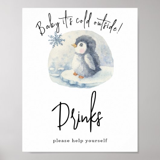 Aquarell-Pinguin - Getränke Poster (Vorne)