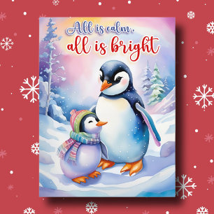 Aquarell-Pinguine Alles ist ruhig, alles ist hell Feiertagspostkarte
