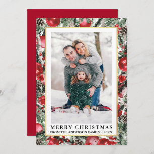 Aquarell Pinines Weihnachtsschmuck Foto Rot Feiertagskarte