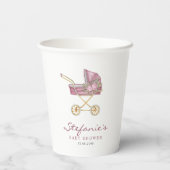 Aquarell Pink Baby Stroller Babydusche Pappbecher (Rückseite)