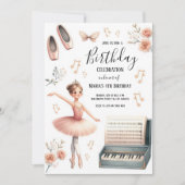 Aquarell Pink Ballerina Kindergeburtstag Einladung (Vorderseite)