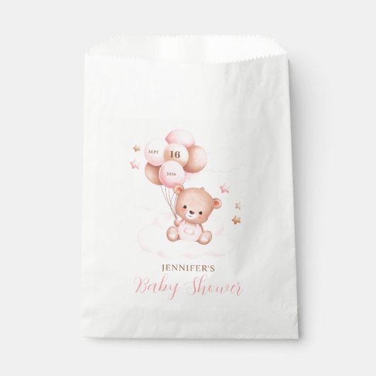 Aquarell Pink Balloons Teddy Bear Baby Dusche Geschenktütchen (Vorderseite)