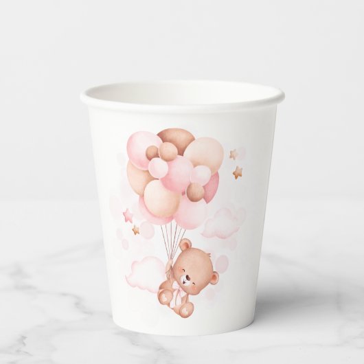 Aquarell Pink Balloons Teddy Bear Baby Dusche Pappbecher (Rückseite)