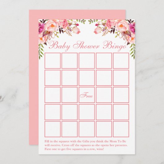 Aquarell Pink Bläsernchen Babydusche Bingo-Karte Einladung (Vorne/Hinten)