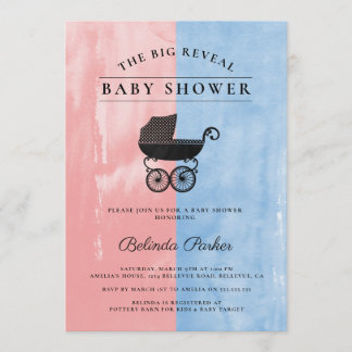 Aquarell Pink + Blue Gender Reveal Baby Dusche Einladung