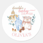 Aquarell Pink Blue Twins Baby Dusche Runder Aufkleber (Vorderseite)