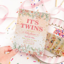 Aquarell Pink Blume Bloom Twin Girl Babydusche