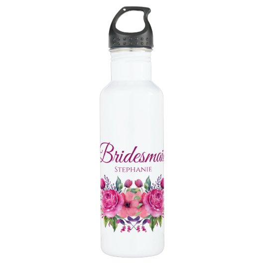 Aquarell Pink Blume Bouquet-Bridesmaid Geschenk Edelstahlflasche (Vorderseite)