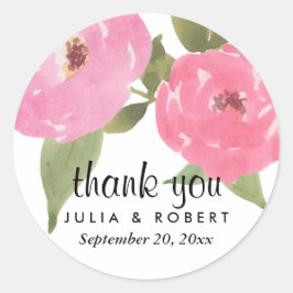 Aquarell Pink Blume Chic Wedding Danke Runder Aufkleber