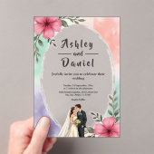 Aquarell Pink Blume Couple Boho Sommerhochzeit Acryleinladungen (Insitu (Handheld))