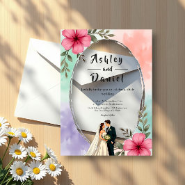 Aquarell Pink Blume Couple Boho Sommerhochzeit Acryleinladungen