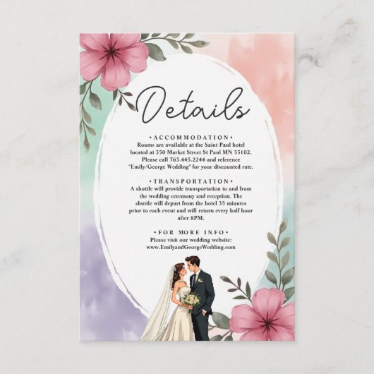 Aquarell Pink Blume Couple Boho Sommerhochzeit Begleitkarte (Vorderseite)