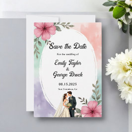 Aquarell Pink Blume Couple Boho Sommerhochzeit Save The Date
