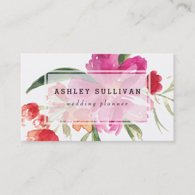 Aquarell Pink Blume Posy Floral Business Card Visitenkarte (Vorderseite)