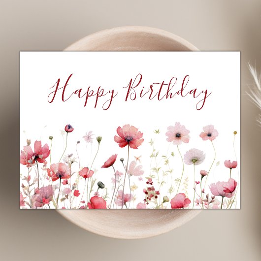 Aquarell Pink Boho Wildblume Happy Birthday Karte