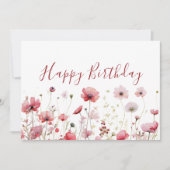 Aquarell Pink Boho Wildblume Happy Birthday Karte (Vorderseite)