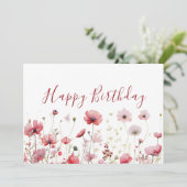 Aquarell Pink Boho Wildblume Happy Birthday Karte (Stehend Vorderseite)