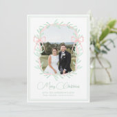 Aquarell Pink Bow Grüne Weihnachten Foto (Stehend Vorderseite)