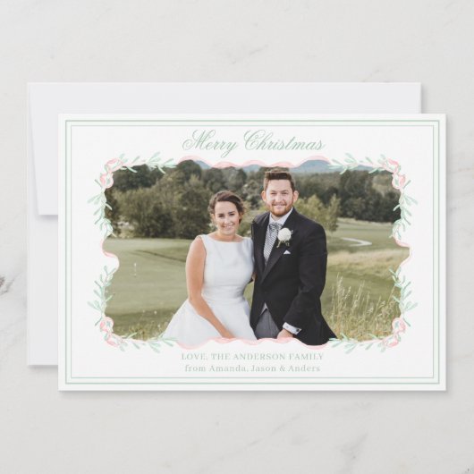 Aquarell Pink Bow Grüne Weihnachten Foto (Vorderseite)